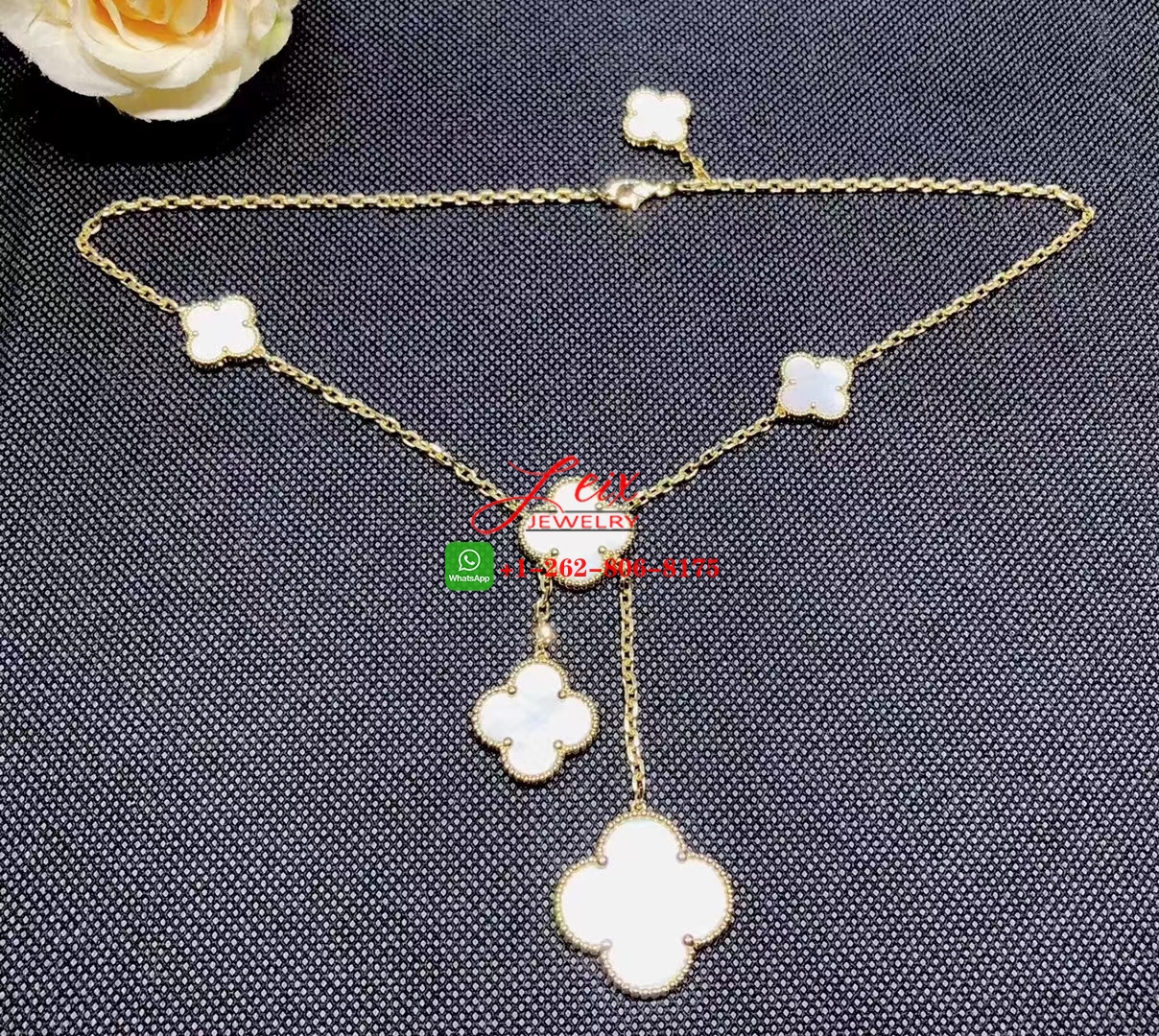 Van Cleef 18k Yellow Gold Magic Alhambra 6 Motif Mother Of Pearl Necklace (2) Van Cleef 18k Yellow Gold Magic Alhambra 6 Motif Mother Of Pearl Necklace