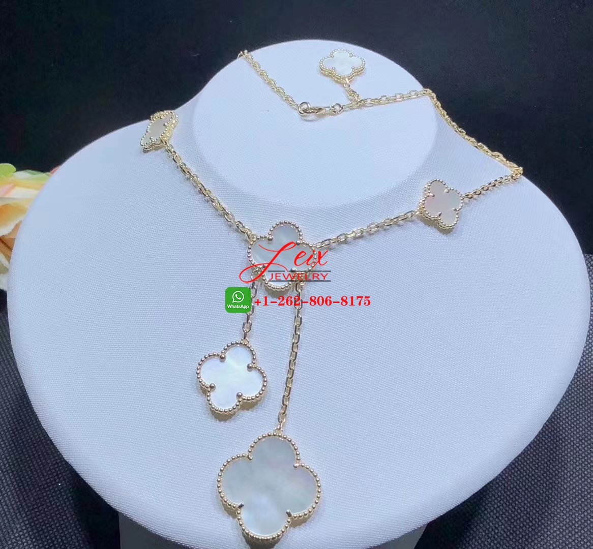 Van Cleef 18k Yellow Gold Magic Alhambra 6 Motif Mother Of Pearl Necklace (3) Van Cleef 18k Yellow Gold Magic Alhambra 6 Motif Mother Of Pearl Necklace