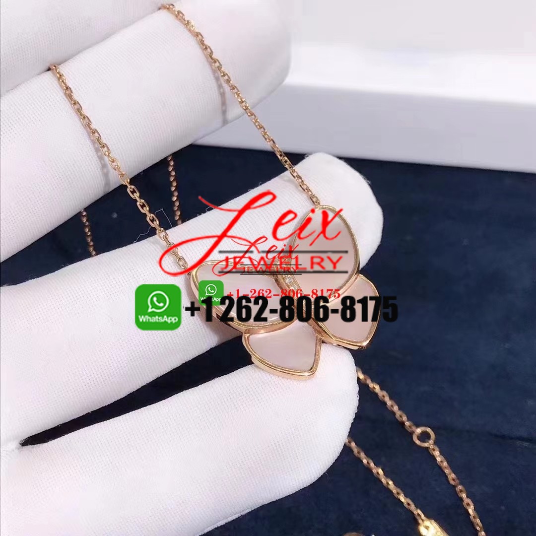Van Cleef 18k Yellow Gold Mother-of-Pearl & Diamond Fly & Flutter Butterfly Pendant Necklace Van Cleef 18k Yellow Gold Mother-of-Pearl & Diamond Fly & Flutter Butterfly Pendant Necklace