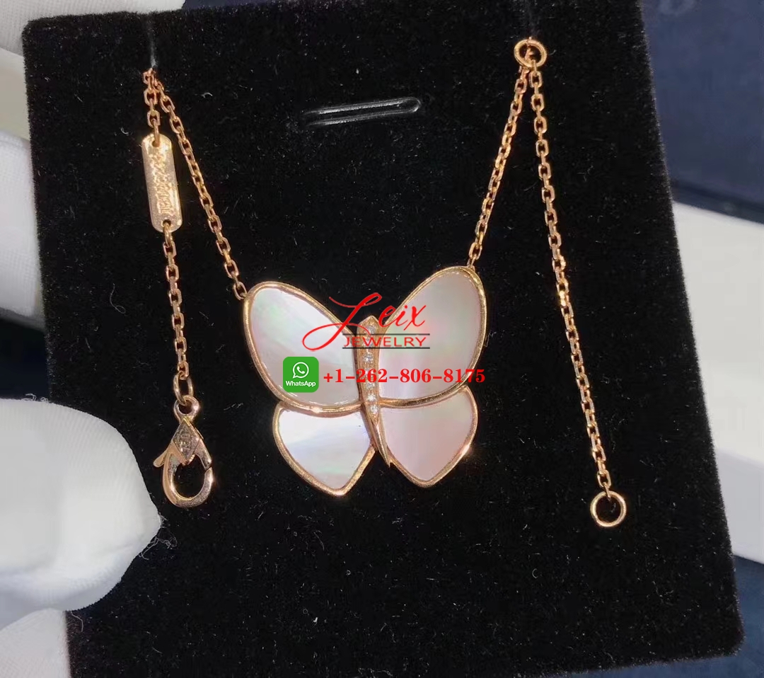 Van Cleef 18k Yellow Gold Mother-of-Pearl & Diamond Fly & Flutter Butterfly Pendant Necklace Van Cleef 18k Yellow Gold Mother-of-Pearl & Diamond Fly & Flutter Butterfly Pendant Necklace