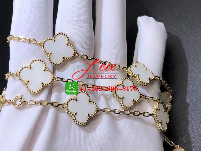 Van Cleef 18k Yellow Gold Vintage Alhambra White Coral 20 Motif Long Necklace (3) Van Cleef 18k Yellow Gold Vintage Alhambra White Coral 20 Motif Long Necklace