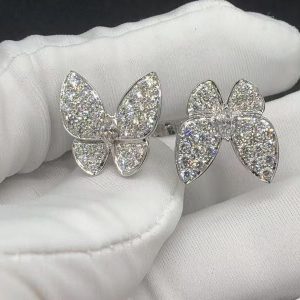 Van Cleef Arpels 18k White Gold 1.67ct Diamond Two Butterfly Between the Finger Ring