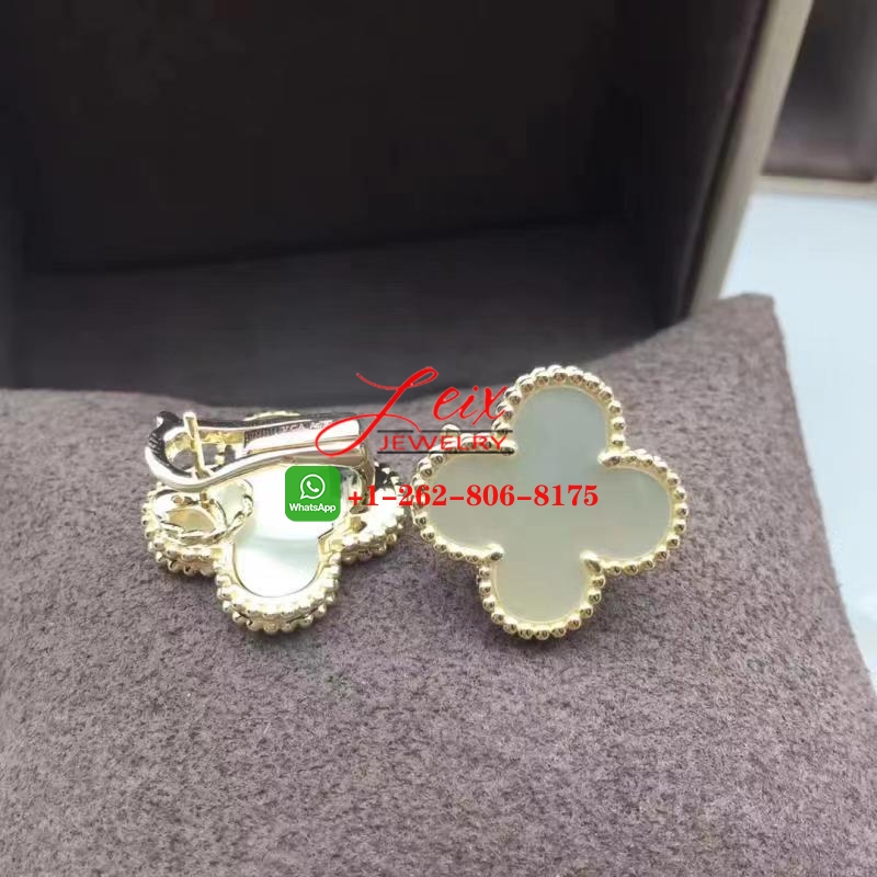 Van Cleef & Arpels 18k Yellow Gold Mother of Pearl Magic Alhambra Earrings (2) Van Cleef & Arpels 18k Yellow Gold Mother of Pearl Magic Alhambra Earrings