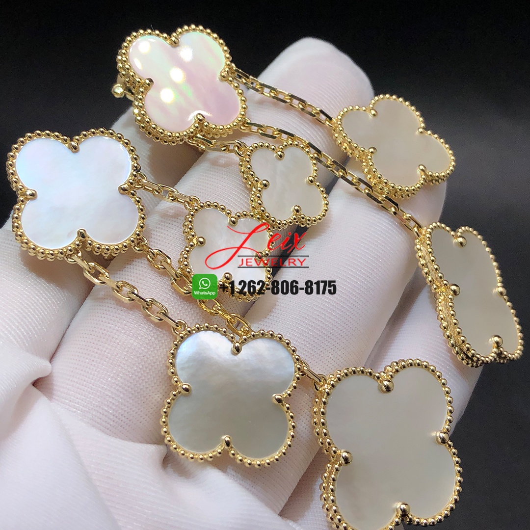 Van Cleef Arpels Magic Alhambra 18k Yellow Gold Mother of Pearl 4 Motifs Earrings (1)