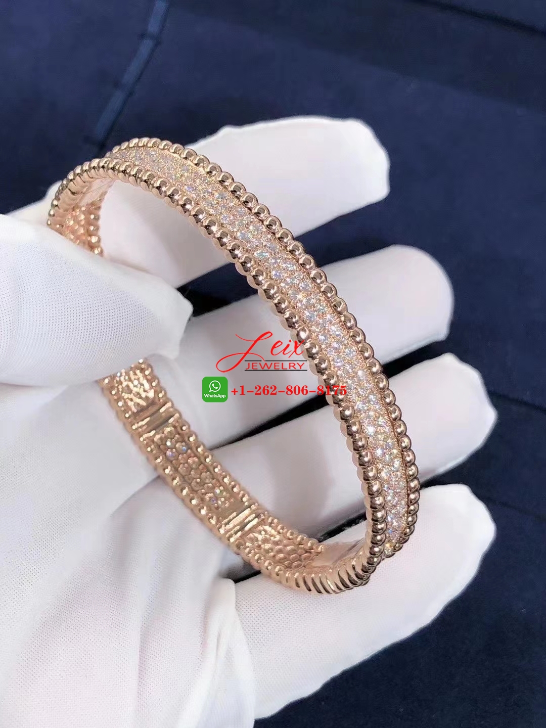 Van Cleef & Arpels Perlée Diamonds 18k Rose Gold 3 Rows Bracelet (1) Van Cleef & Arpels Perlée Diamonds 18k Rose Gold 3 Rows Bracelet