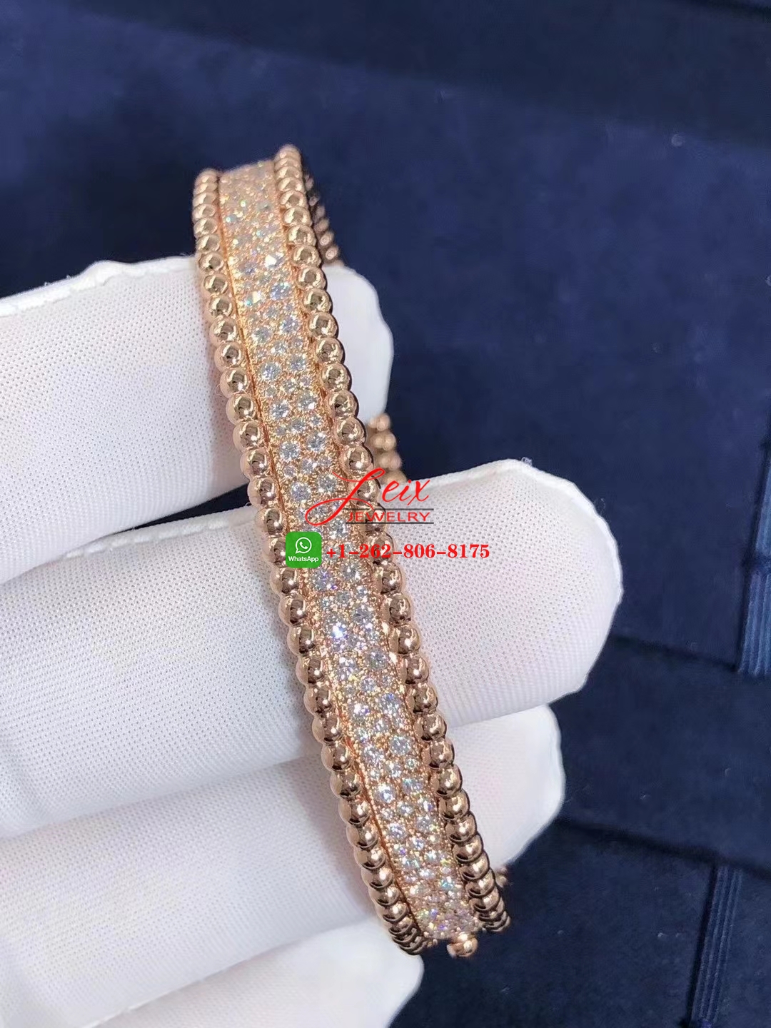 Van Cleef & Arpels Perlée Diamonds 18k Rose Gold 3 Rows Bracelet (2) Van Cleef & Arpels Perlée Diamonds 18k Rose Gold 3 Rows Bracelet