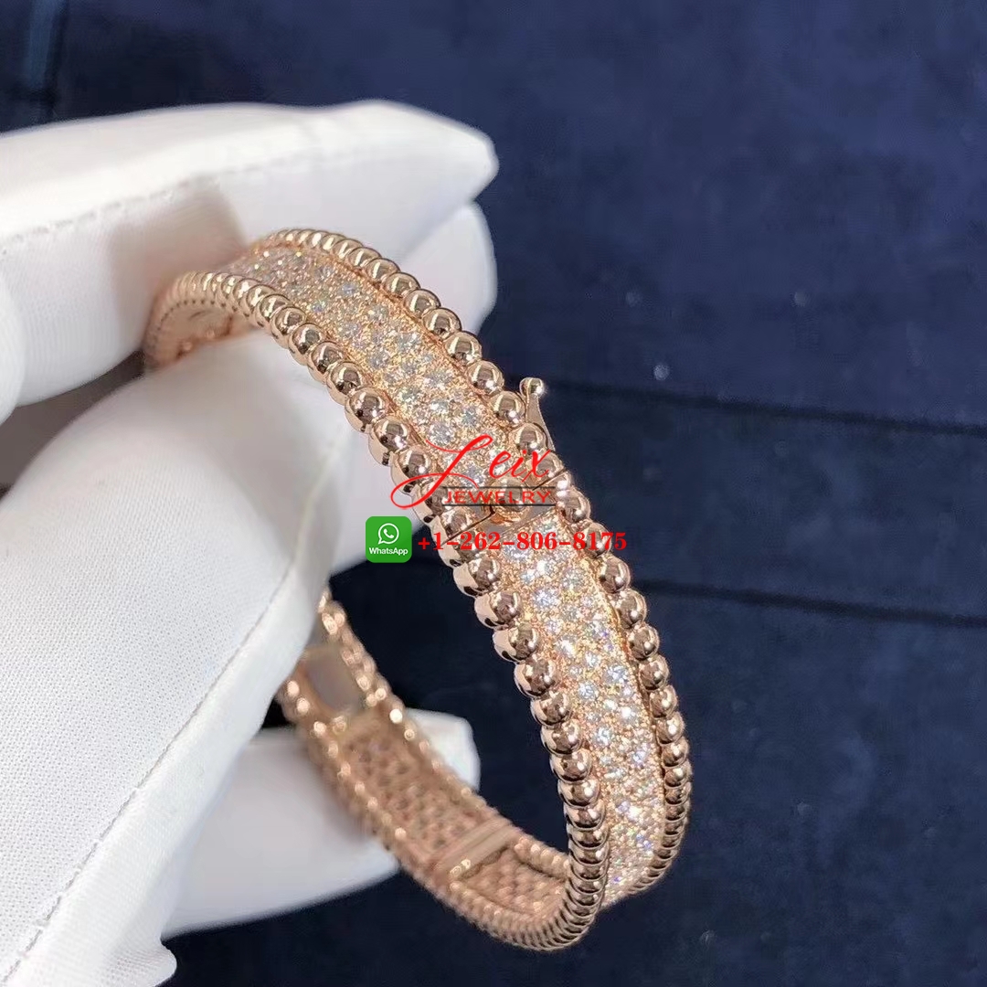 Van Cleef & Arpels Perlée Diamonds 18k Rose Gold 3 Rows Bracelet (3) Van Cleef & Arpels Perlée Diamonds 18k Rose Gold 3 Rows Bracelet