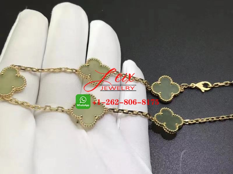 Van Cleef & Arpels Vintage Alhambra 18K Yellow Gold 10 Motif Jade Necklace (1) Van Cleef & Arpels Vintage Alhambra 18K Yellow Gold 10 Motif Jade Necklace