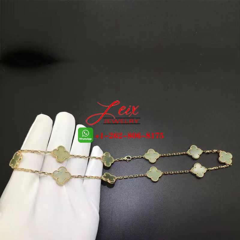 Van Cleef & Arpels Vintage Alhambra 18K Yellow Gold 10 Motif Jade Necklace Van Cleef & Arpels Vintage Alhambra 18K Yellow Gold 10 Motif Jade Necklace