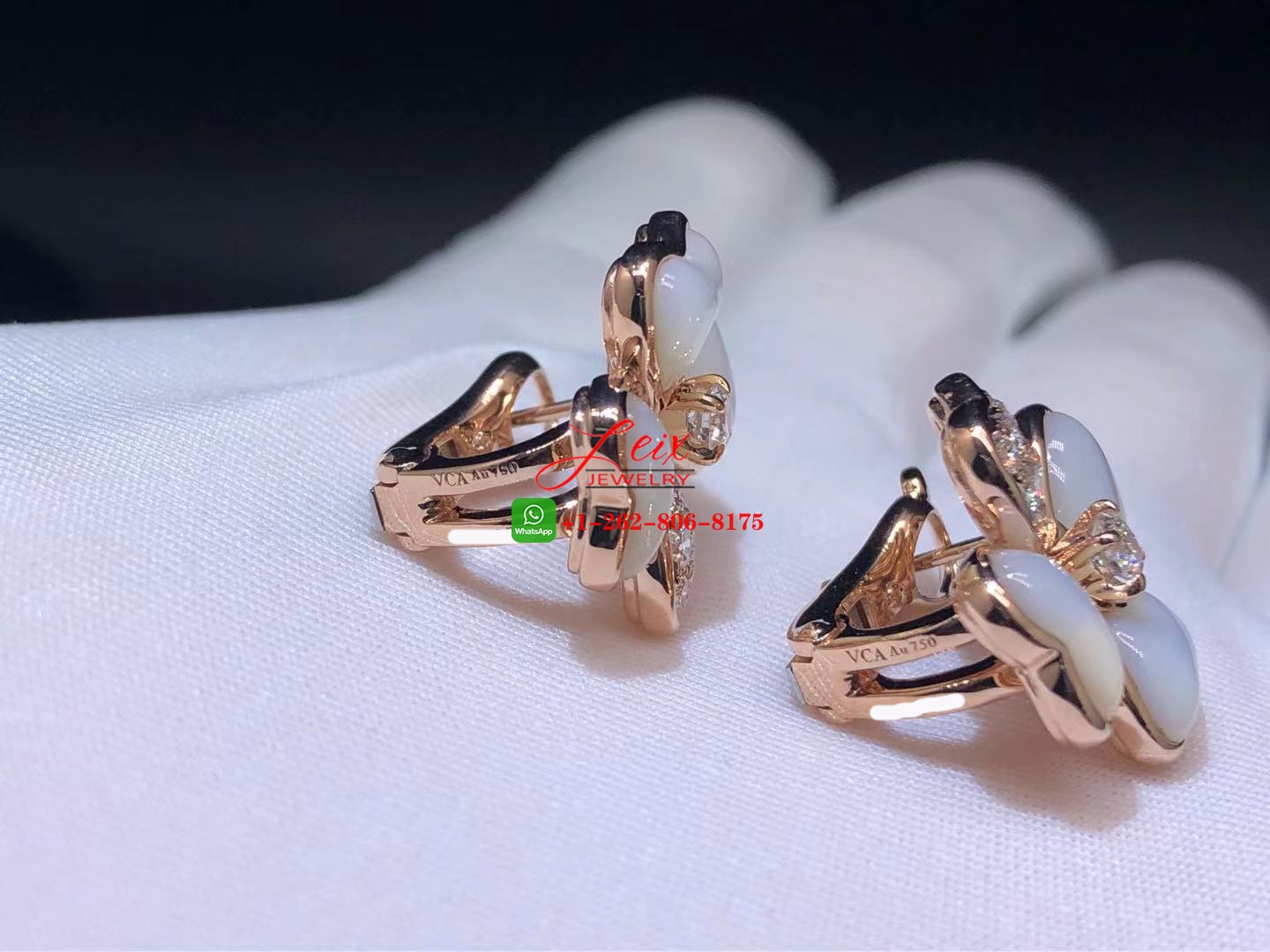 Van Cleef Cosmos 18k Pink Gold Mother of Pearl and Diamond Small Model Earrings (1) Van Cleef Cosmos 18k Pink Gold Mother of Pearl and Diamond Small Model Earrings