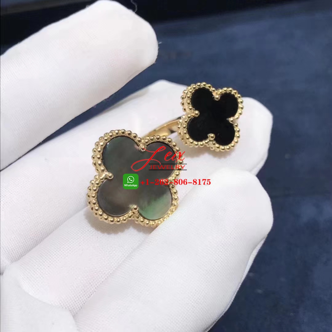 Van Cleef Magic Alhambra 18k Yellow Gold Mother of Peral & Onyx Between the Finger Ring (2) Van Cleef Magic Alhambra 18k Yellow Gold Mother of Peral & Onyx Between the Finger Ring (3)