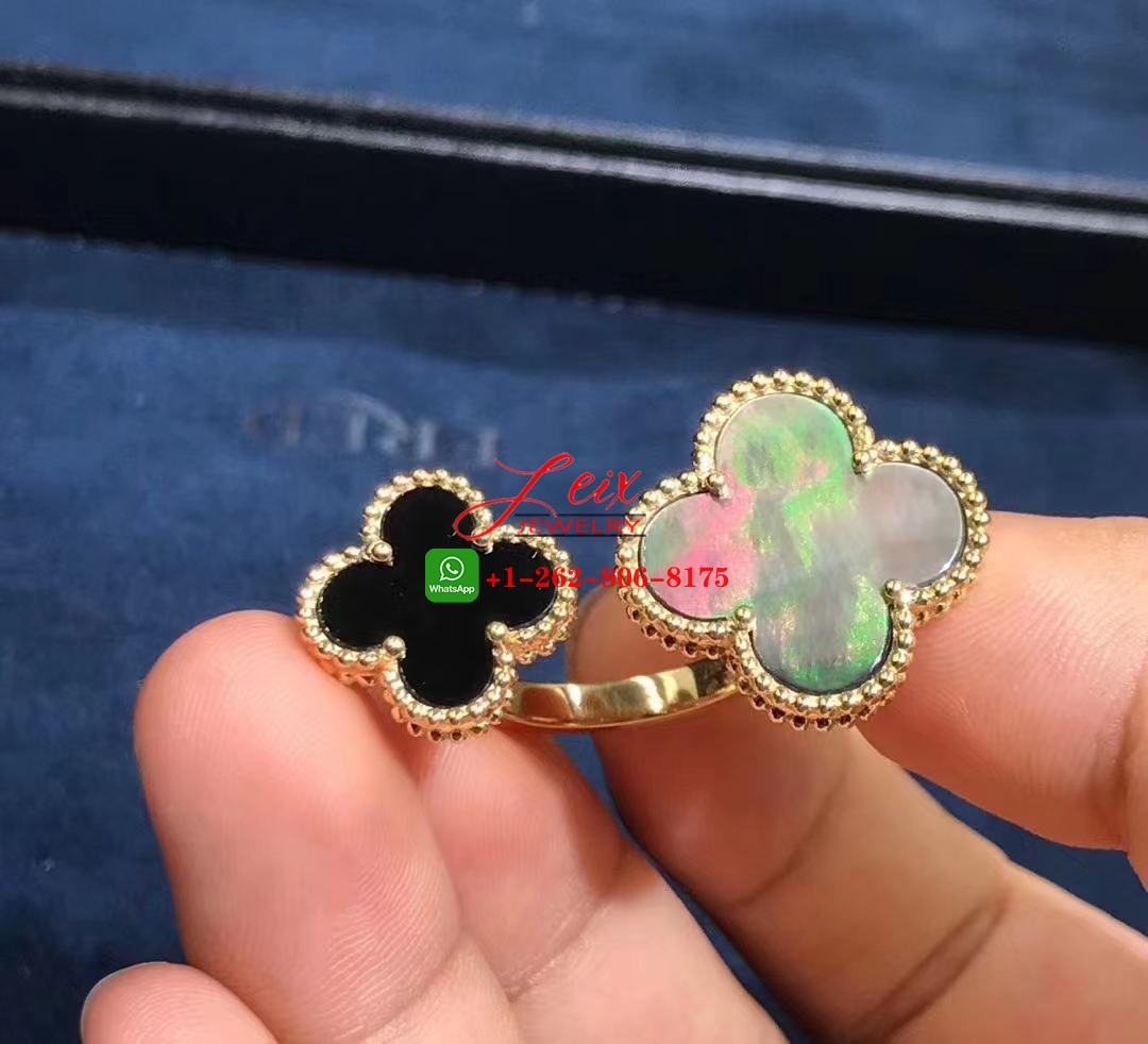 Van Cleef Magic Alhambra 18k Yellow Gold Mother of Peral & Onyx Between the Finger Ring (3) Van Cleef Magic Alhambra 18k Yellow Gold Mother of Peral & Onyx Between the Finger Ring (3)