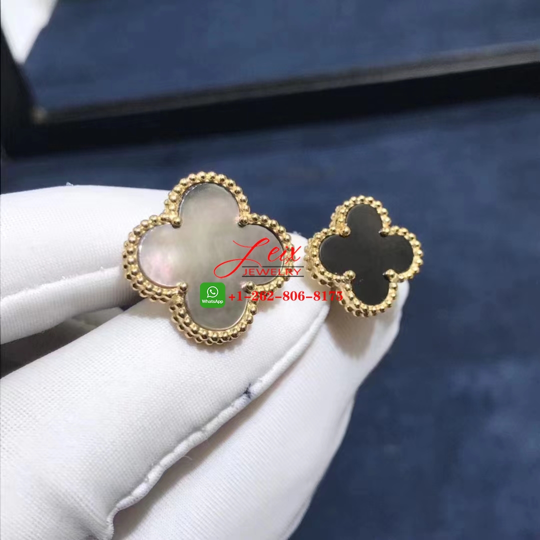 Van Cleef Magic Alhambra 18k Yellow Gold Mother of Peral & Onyx Between the Finger Ring Van Cleef Magic Alhambra 18k Yellow Gold Mother of Peral & Onyx Between the Finger Ring (3)
