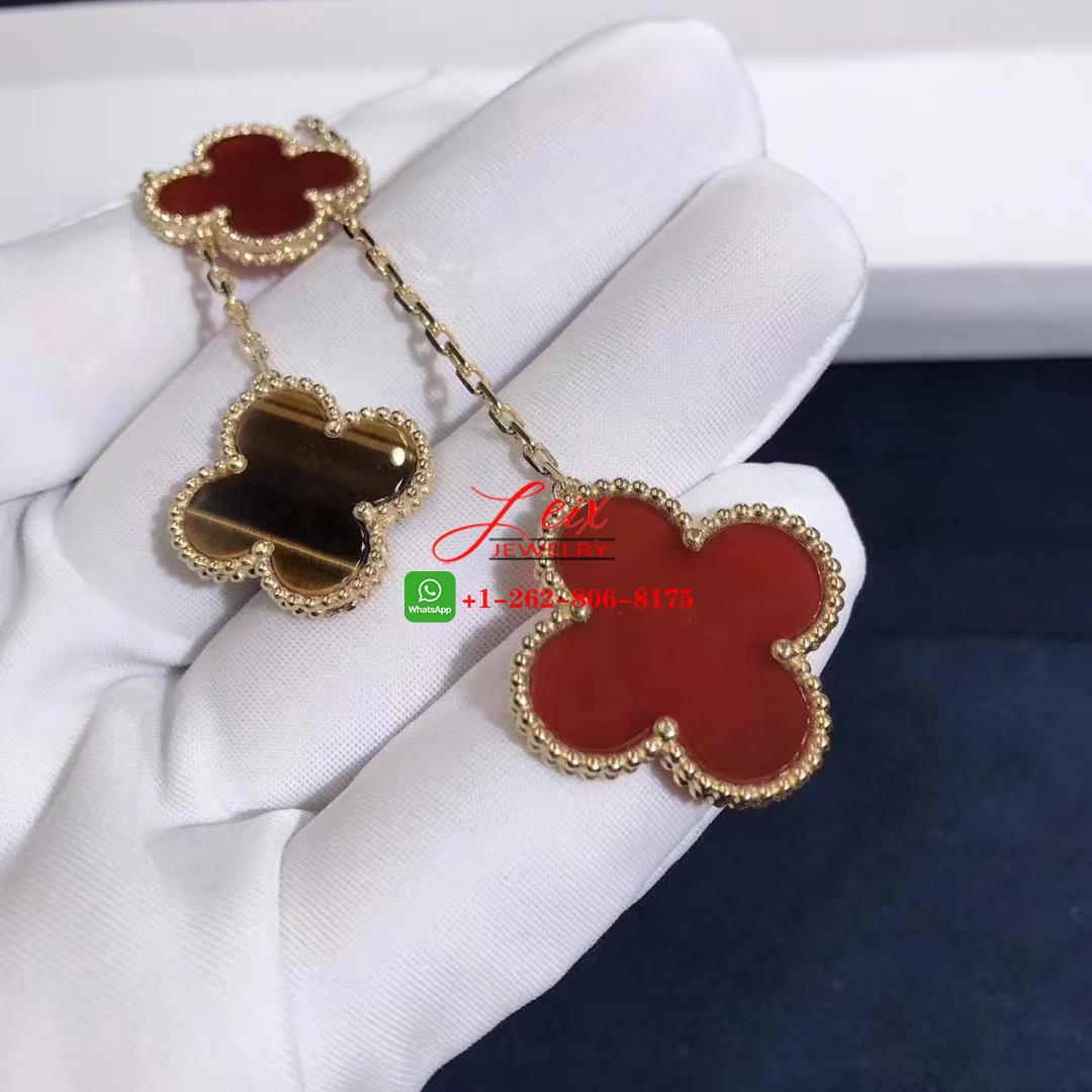 Van Cleef Magic Alhambra 6 Motif 18k Yellow Gold Carnelian & Tiger Eye Necklace (1) Van Cleef Magic Alhambra 6 Motif 18k Yellow Gold Carnelian & Tiger Eye Necklace (2)