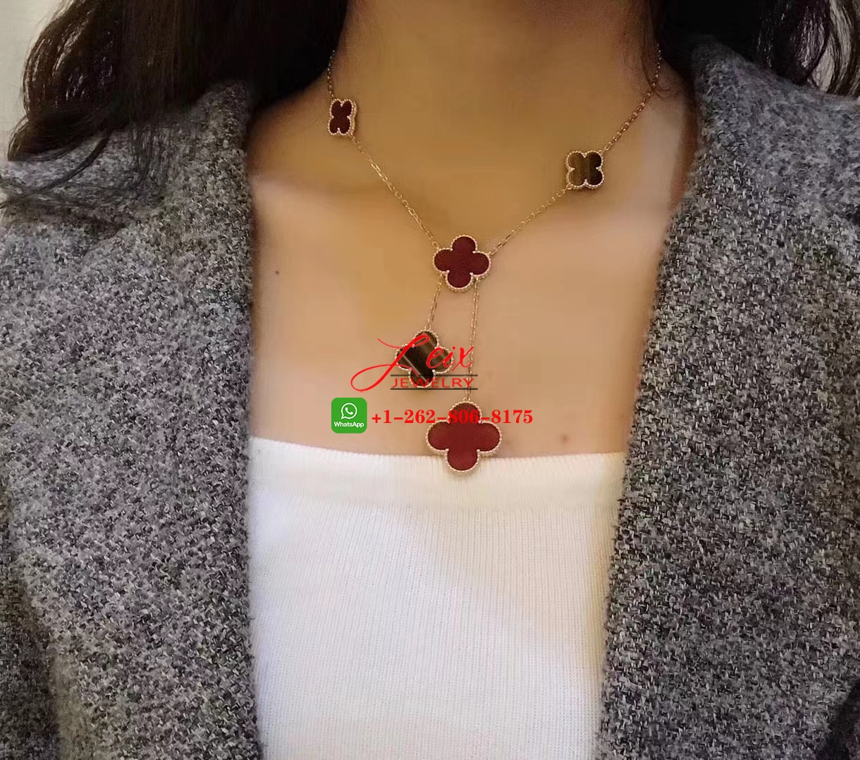 Van Cleef Magic Alhambra 6 Motif 18k Yellow Gold Carnelian & Tiger Eye Necklace (3) Van Cleef Magic Alhambra 6 Motif 18k Yellow Gold Carnelian & Tiger Eye Necklace (2)