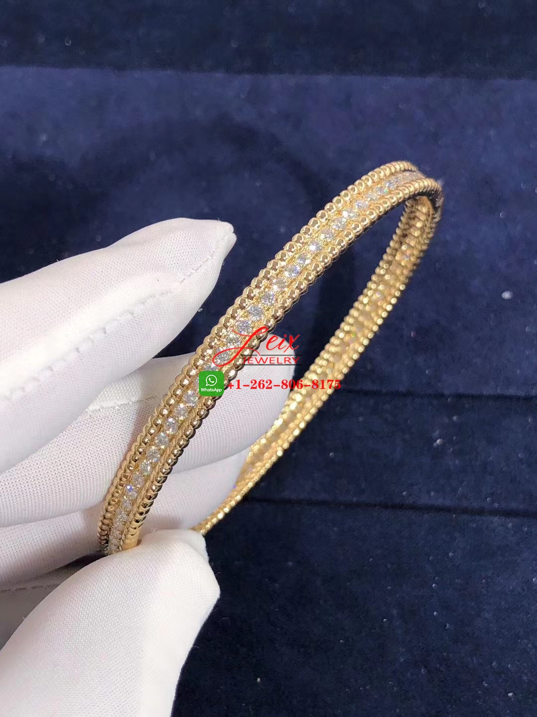 Van Cleef Perlée 2.16ct Diamonds 18K Yellow Gold 1 Row Medium Model Bracelet (4) Van Cleef Perlée 2.16ct Diamonds 18K Yellow Gold 1 Row Medium Model Bracelet