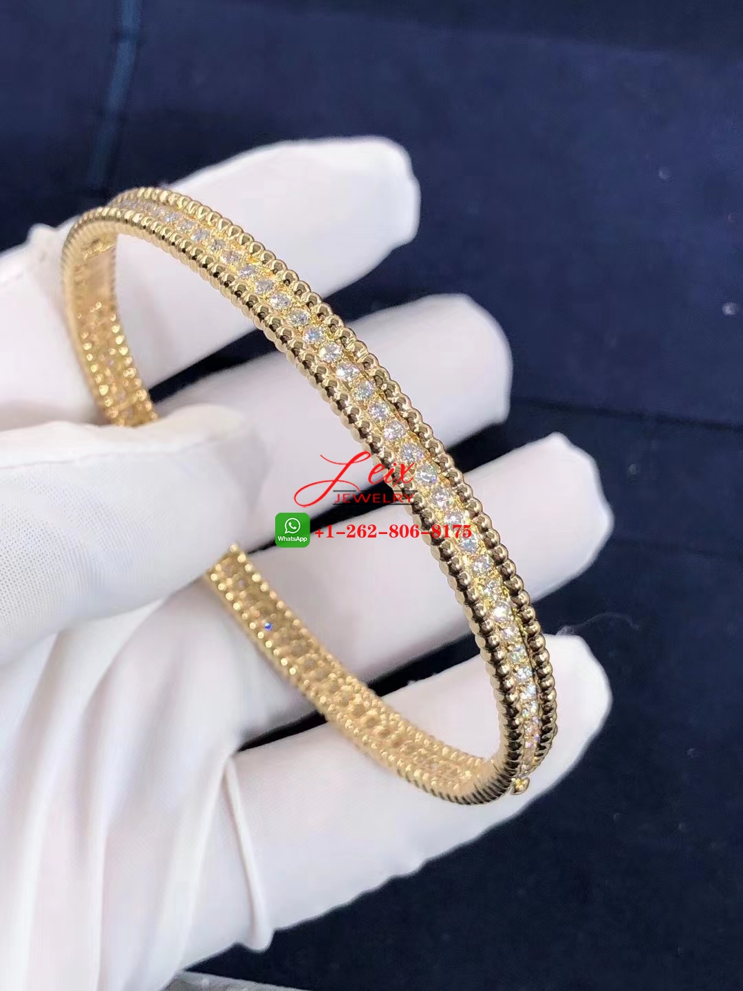 Van Cleef Perlée 2.16ct Diamonds 18K Yellow Gold 1 Row Medium Model Bracelet (6) Van Cleef Perlée 2.16ct Diamonds 18K Yellow Gold 1 Row Medium Model Bracelet