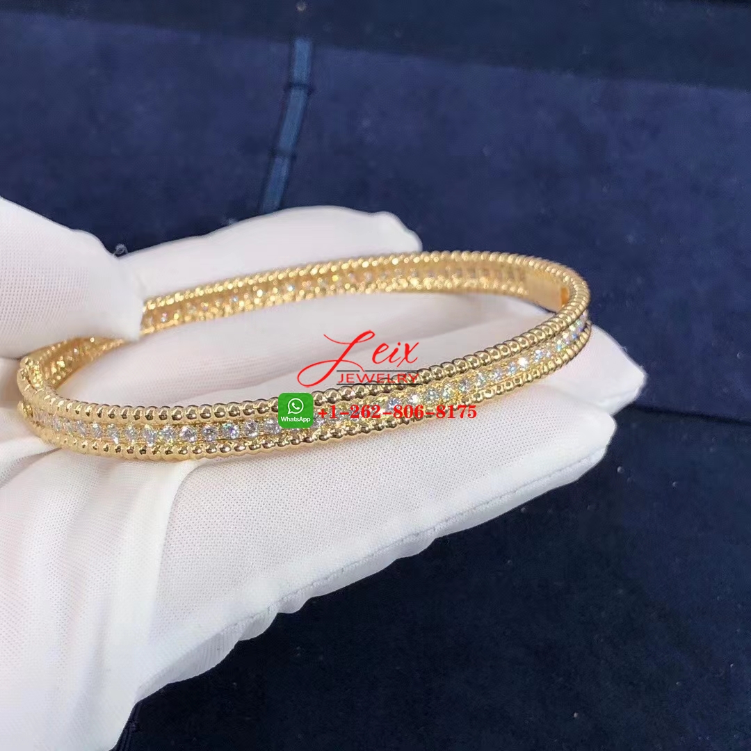 Van Cleef Perlée 2.16ct Diamonds 18K Yellow Gold 1 Row Medium Model Bracelet Van Cleef Perlée 2.16ct Diamonds 18K Yellow Gold 1 Row Medium Model Bracelet