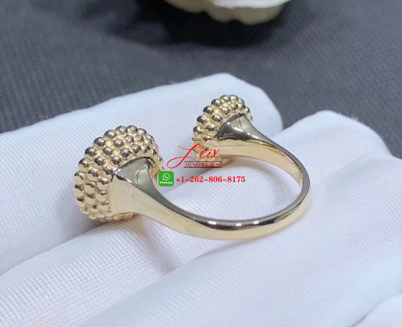 Van Cleef Perlée Couleurs 18K Yellow Gold & Diajmond Between the Finger Ring (3) Van Cleef Perlée Couleurs 18K Yellow Gold & Diajmond Between the Finger Ring