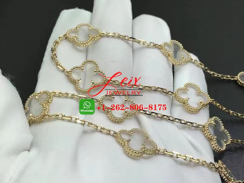 Van Cleef Vintage Alhambra 18K Yellow Gold Rock Crystal 20 Motif Long Necklace (4) Van Cleef Vintage Alhambra 18K Yellow Gold Rock Crystal 20 Motif Long Necklace