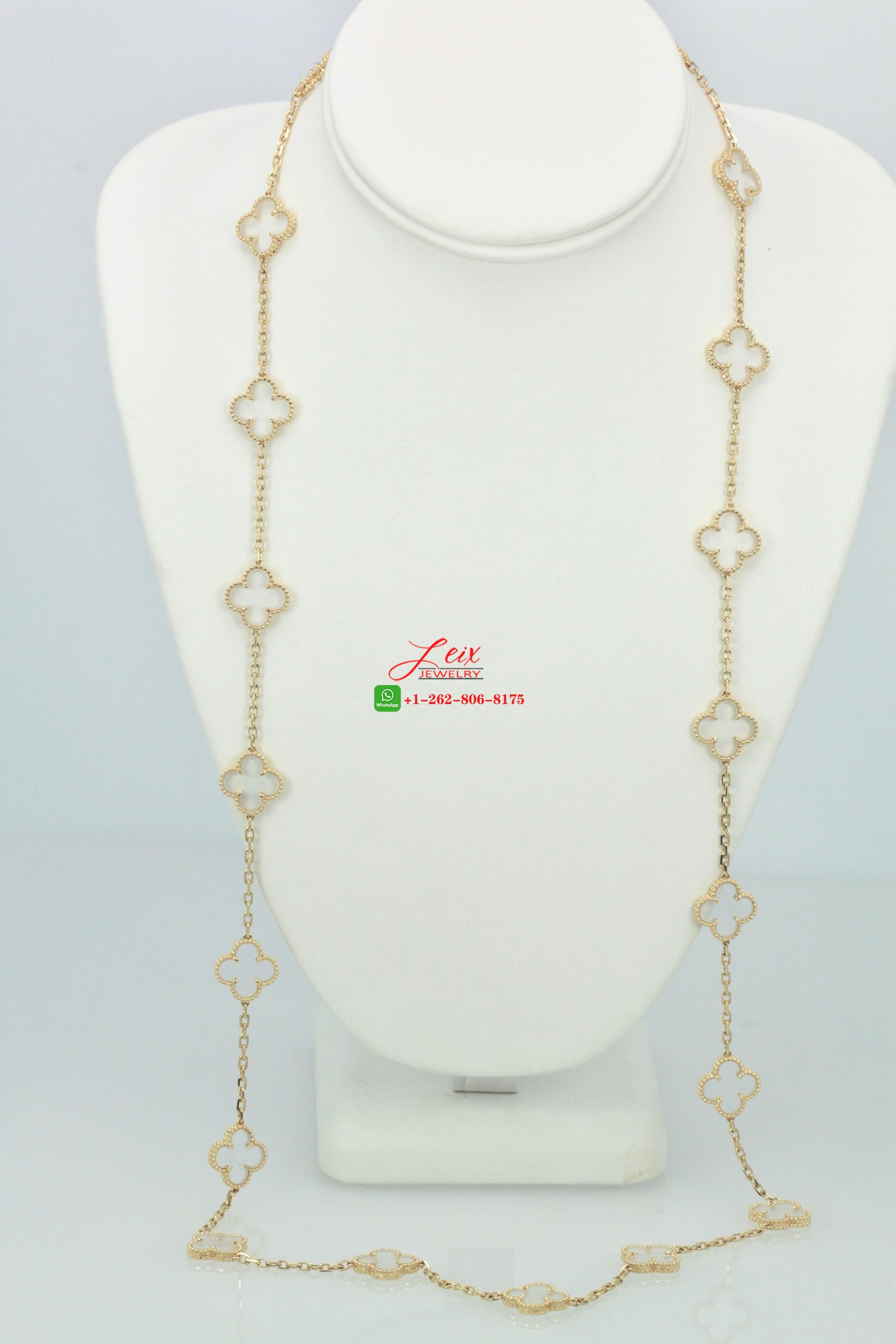 Van Cleef Vintage Alhambra 18K Yellow Gold Rock Crystal 20 Motif Long Necklace Van Cleef Vintage Alhambra 18K Yellow Gold Rock Crystal 20 Motif Long Necklace