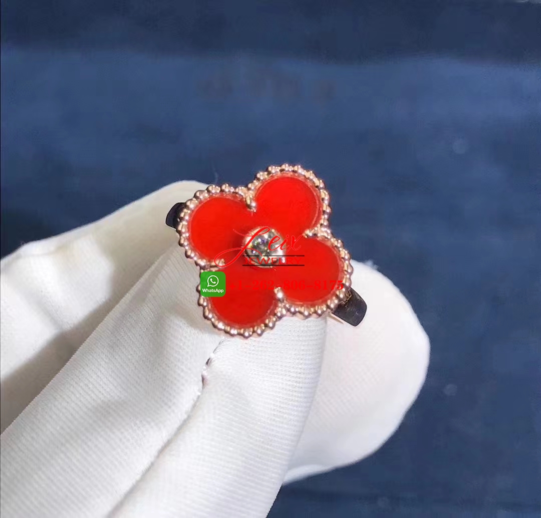 Van Cleef Vintage Alhambra 18k Yellow Gold Carnelian & Diamond Ring Van Cleef Vintage Alhambra 18k Rose Gold Carnelian & Diamond Ring
