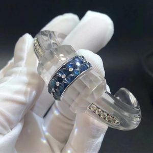 Boucheron 18k White Gold Rock Crystal, Blue Sapphire and Diamond Cuff Bracelet