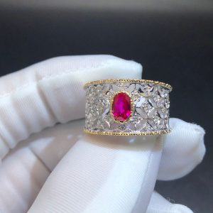 Buccellati 18k Gold Diamond & Ruby Band Ring