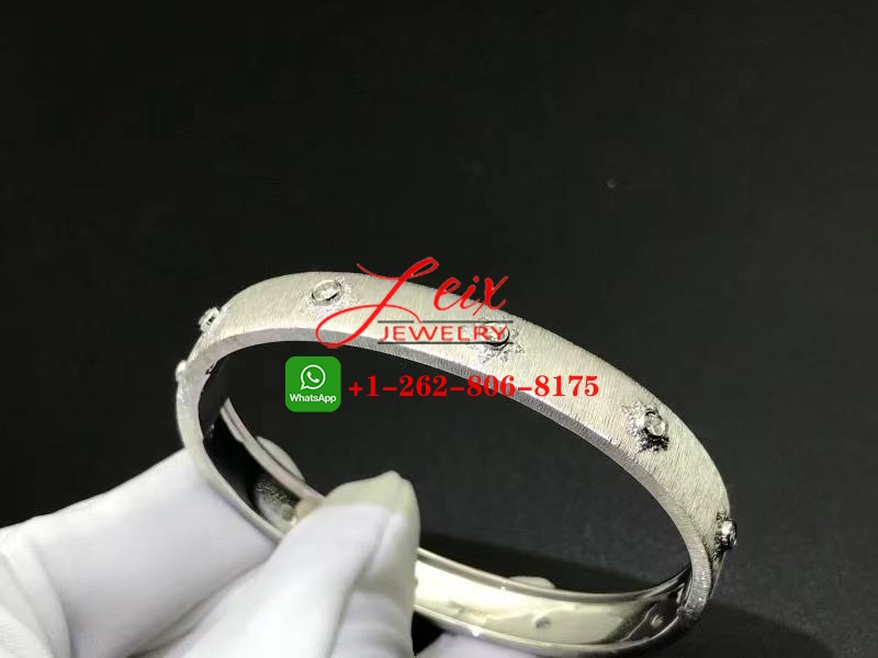 Buccellati Macri Classica 18k White Gold Diamond Bangle Bracelet (1) Buccellati Macri Classica 18k White Gold Diamond Bangle Bracelet