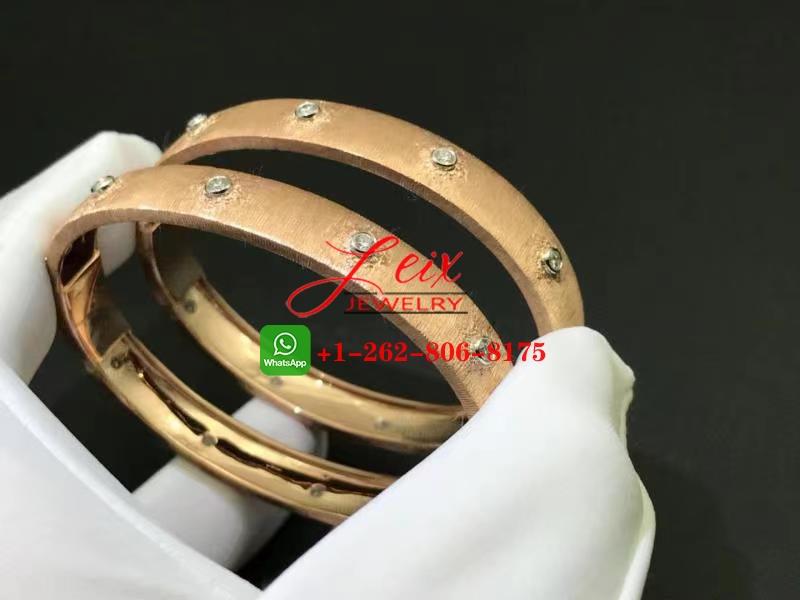 Buccellati Macri Classica Bangle Bracelet in 18k Rose Gold with White Gold Bezels Set Diamonds (1) Buccellati Macri Classica Bangle Bracelet in 18k Rose Gold with White Gold Bezels Set Diamonds