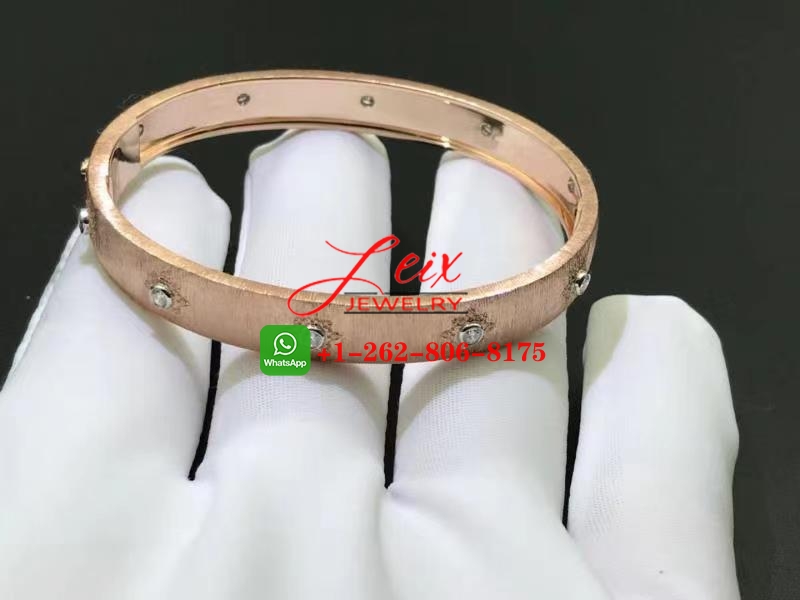 Buccellati Macri Classica Bangle Bracelet in 18k Rose Gold with White Gold Bezels Set Diamonds (2) Buccellati Macri Classica Bangle Bracelet in 18k Rose Gold with White Gold Bezels Set Diamonds