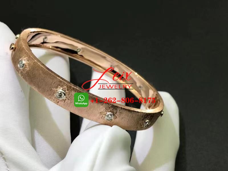 Buccellati Macri Classica Bangle Bracelet in 18k Rose Gold with White Gold Bezels Set Diamonds Buccellati Macri Classica Bangle Bracelet in 18k Rose Gold with White Gold Bezels Set Diamonds