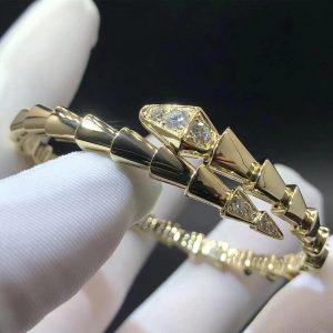 Bvlgari 18k Yellow Gold Serpenti Viper 0.47ct Demi-pavé Diamond Snake Bracelet