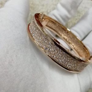 Bvlgari B.zero1 18k Rose Gold 9.52ct Diamond Paved Large Bangle Bracelet