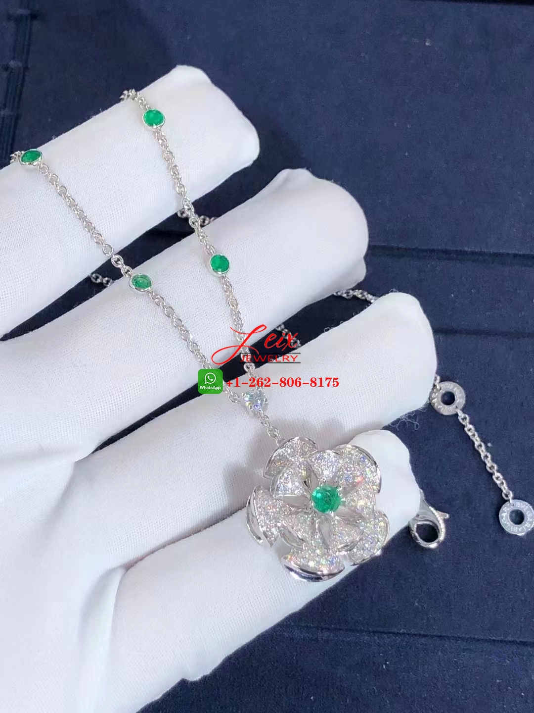 Bvlgari Divas' Dream 18k White Gold Pave Diamond & Emeralds Pendant Necklace (2) Bvlgari Divas' Dream 18k White Gold Pave Diamond & Emeralds Pendant Necklace