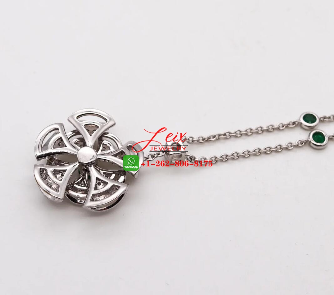 Bvlgari Divas' Dream 18k White Gold Pave Diamond & Emeralds Pendant Necklace (3) Bvlgari Divas' Dream 18k White Gold Pave Diamond & Emeralds Pendant Necklace