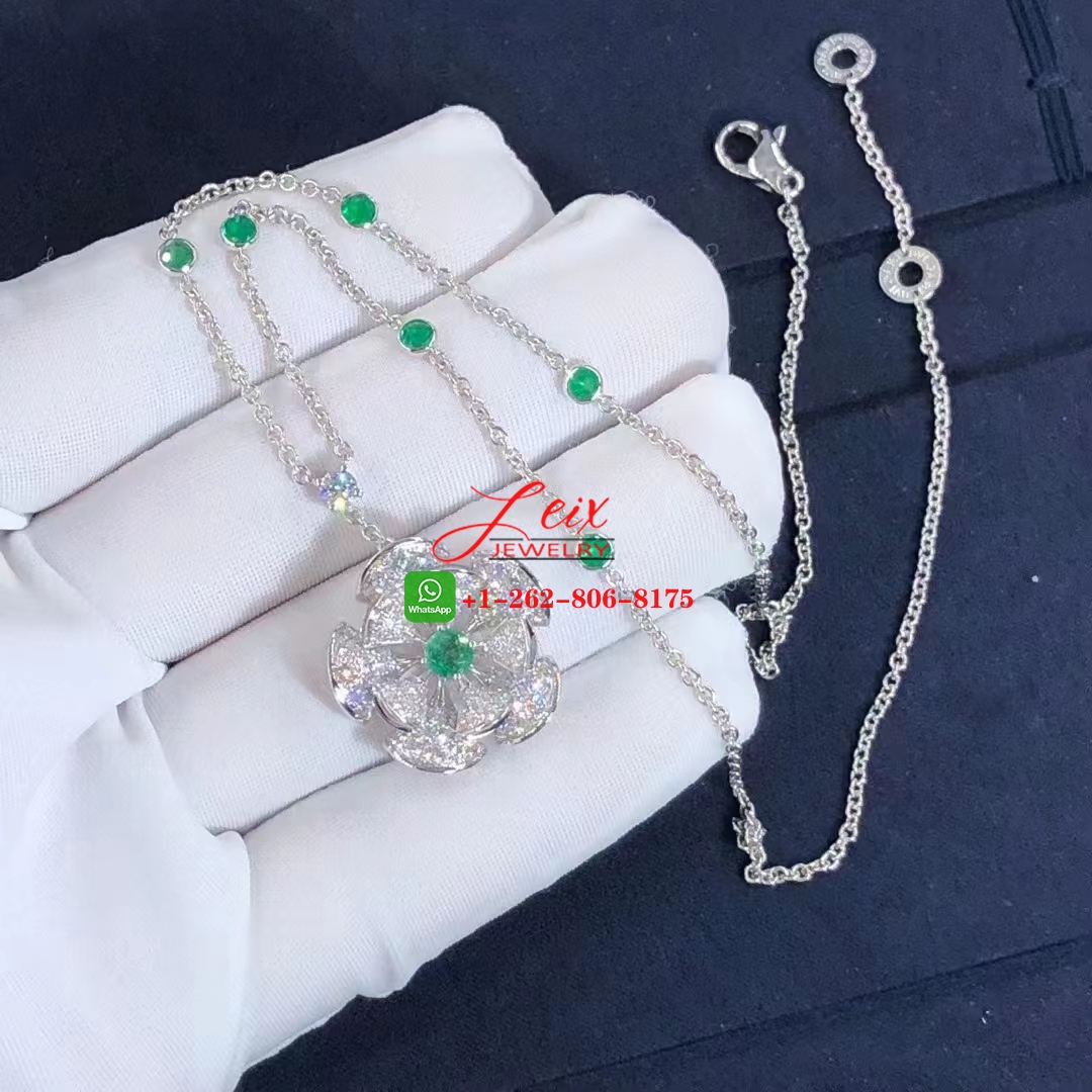 Bvlgari Divas' Dream 18k White Gold Pave Diamond & Emeralds Pendant Necklace Bvlgari Divas' Dream 18k White Gold Pave Diamond & Emeralds Pendant Necklace