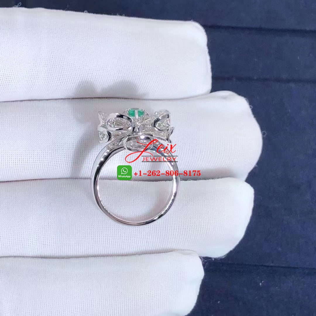 Bvlgari Divas' Dream Diamond & Emerald 18k White Gold Flower Ring (3) Bvlgari Divas' Dream Diamond & Emerald 18k White Gold Flower Ring