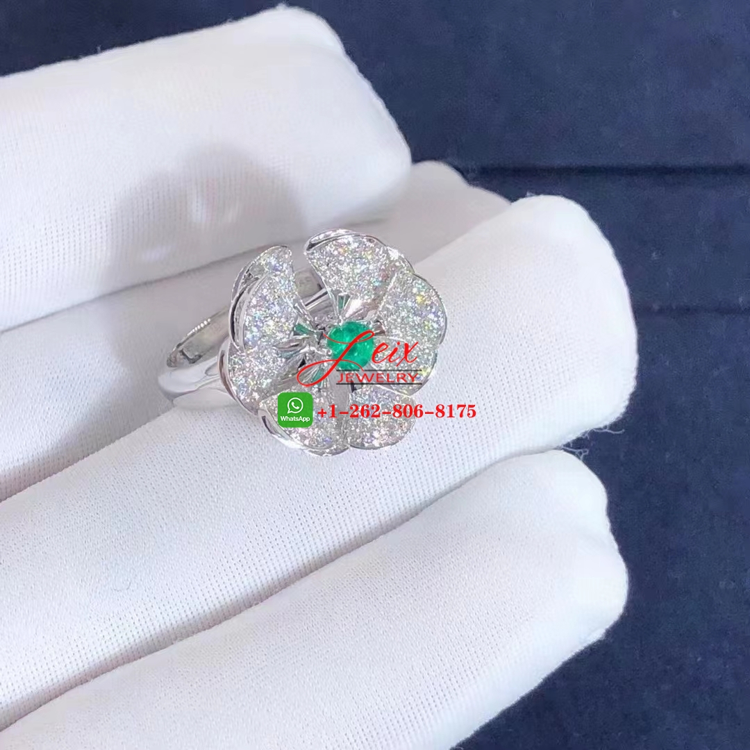 Bvlgari Divas' Dream Diamond & Emerald 18k White Gold Flower Ring Bvlgari Divas' Dream Diamond & Emerald 18k White Gold Flower Ring
