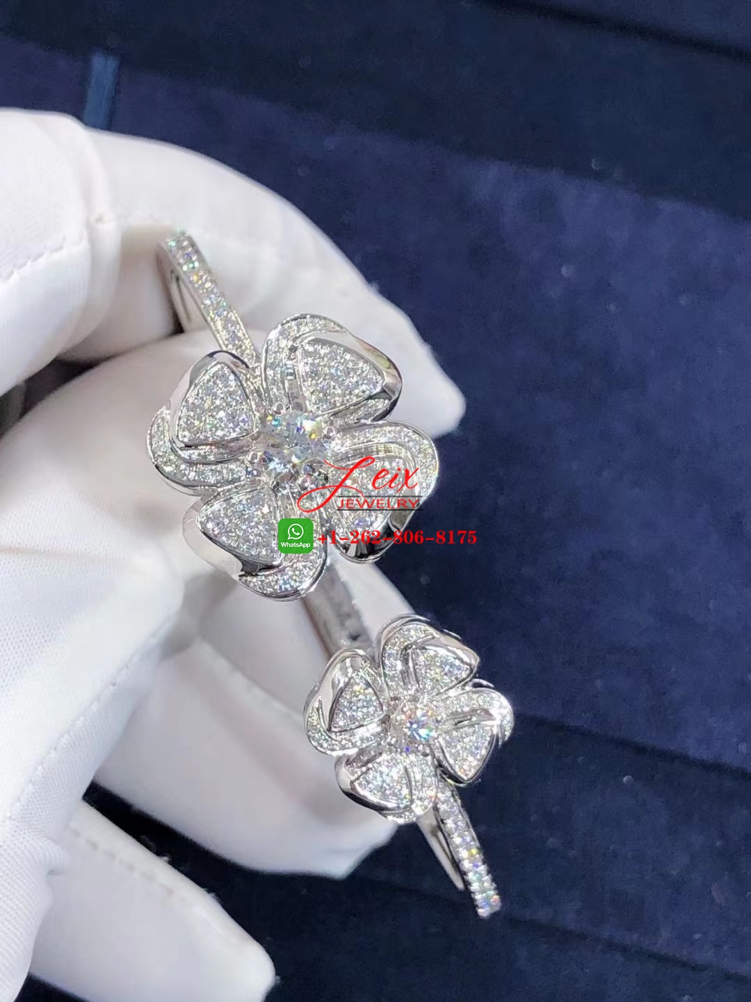 Bvlgari Fiorever 18k White Gold Diamond Paved Flower Bracelet (1) Bvlgari Fiorever 18k White Gold Diamond Paved Flower Bracelet