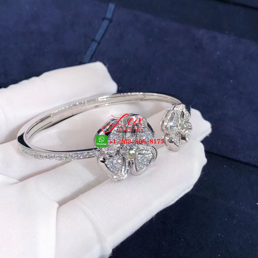 Bvlgari Fiorever 18k White Gold Diamond Paved Flower Bracelet (2) Bvlgari Fiorever 18k White Gold Diamond Paved Flower Bracelet