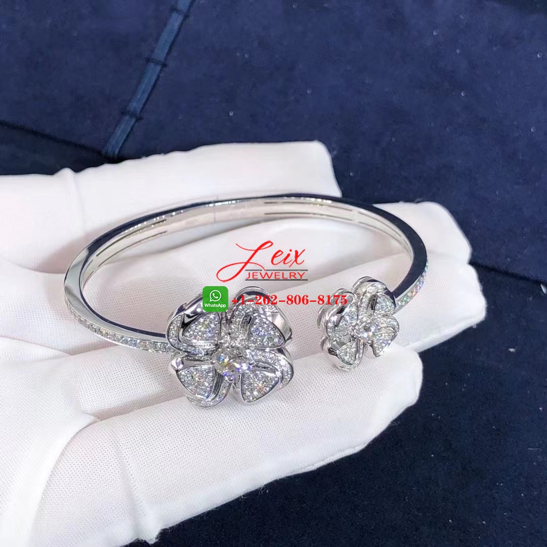 Bvlgari Fiorever 18k White Gold Diamond Paved Flower Bracelet (3) Bvlgari Fiorever 18k White Gold Diamond Paved Flower Bracelet