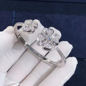 Bvlgari Fiorever 18k White Gold Diamond Paved Flower Bracelet