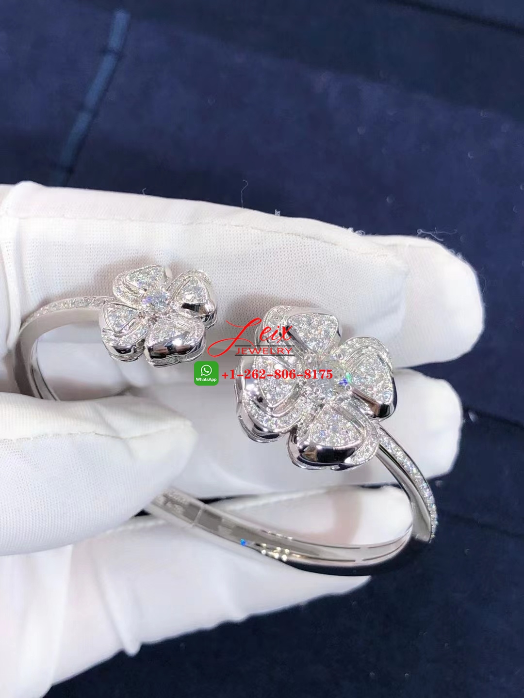 Bvlgari Fiorever 18k White Gold Diamond Paved Flower Bracelet (4) Bvlgari Fiorever 18k White Gold Diamond Paved Flower Bracelet