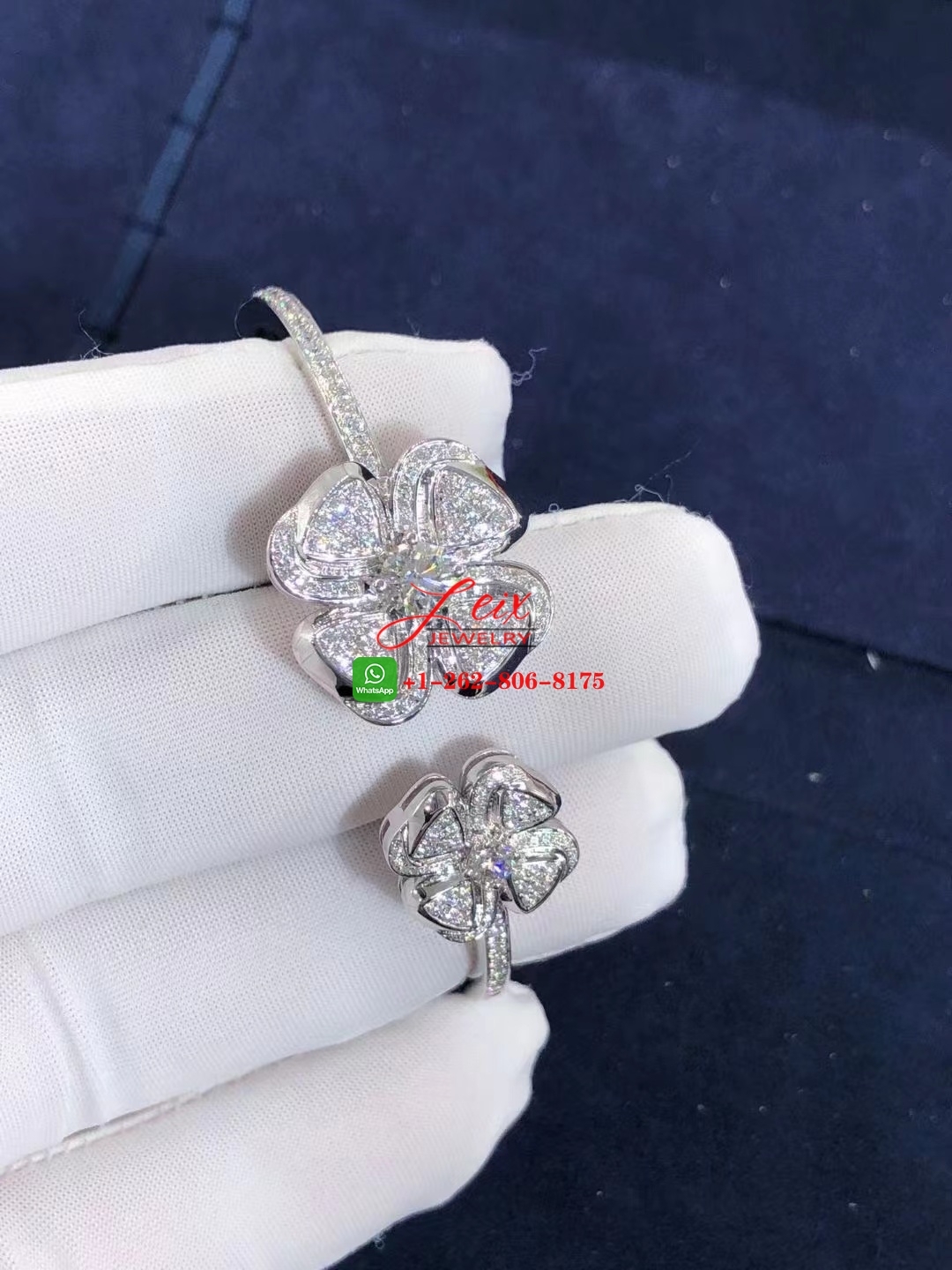 Bvlgari Fiorever 18k White Gold Diamond Paved Flower Bracelet (5) Bvlgari Fiorever 18k White Gold Diamond Paved Flower Bracelet
