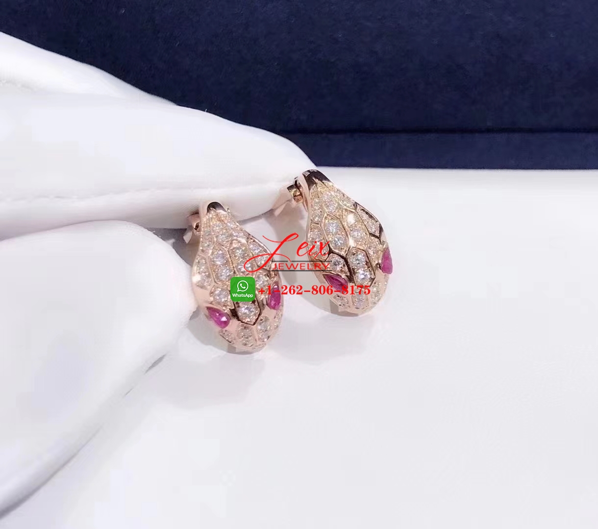 Bvlgari Serpenti 18K Rose Gold Rubellite and Diamond Earrings (2)