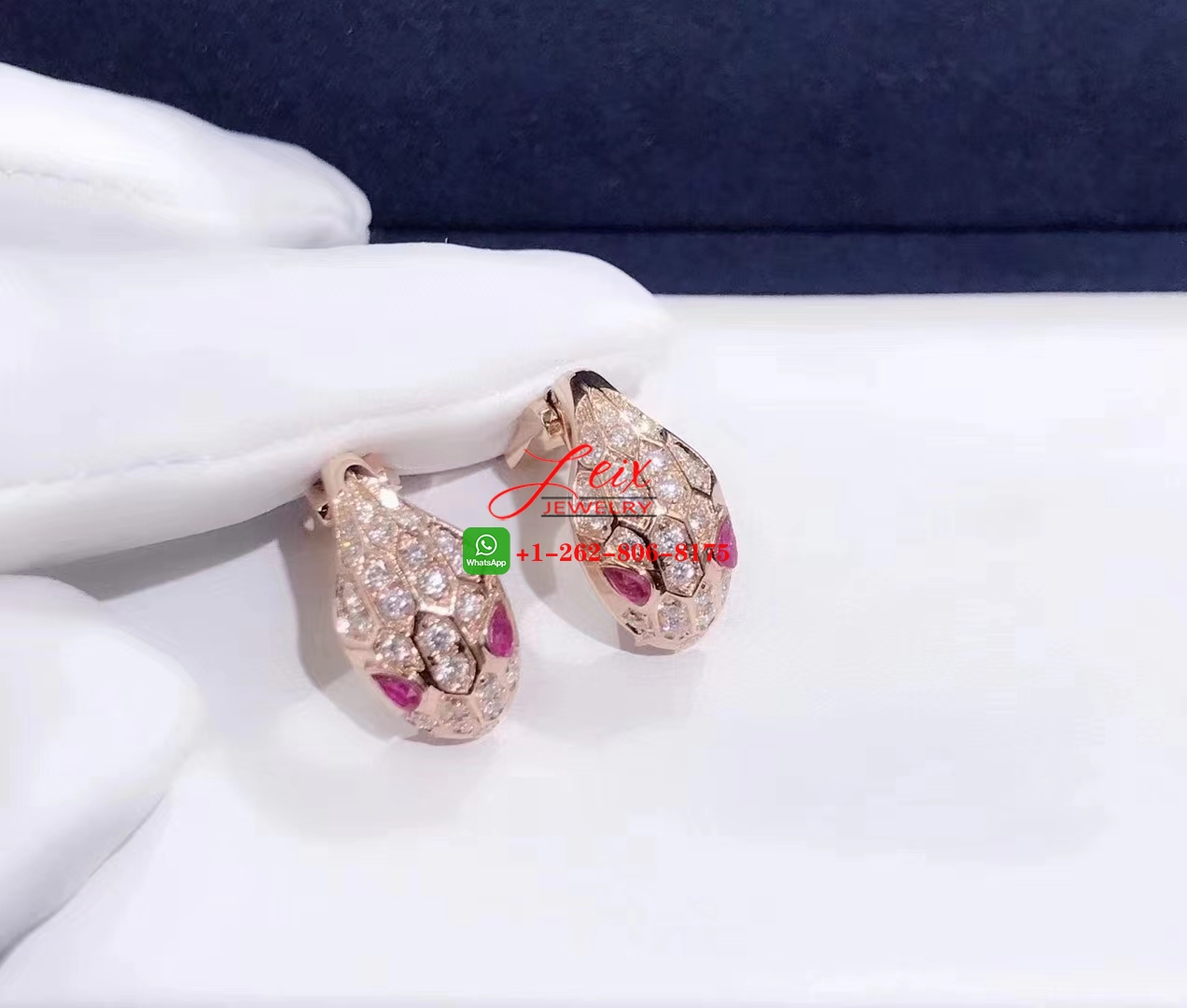 Bvlgari Serpenti 18K Rose Gold Rubellite and Diamond Earrings (4) Bvlgari Serpenti 18K Rose Gold Rubellite and Diamond Earrings