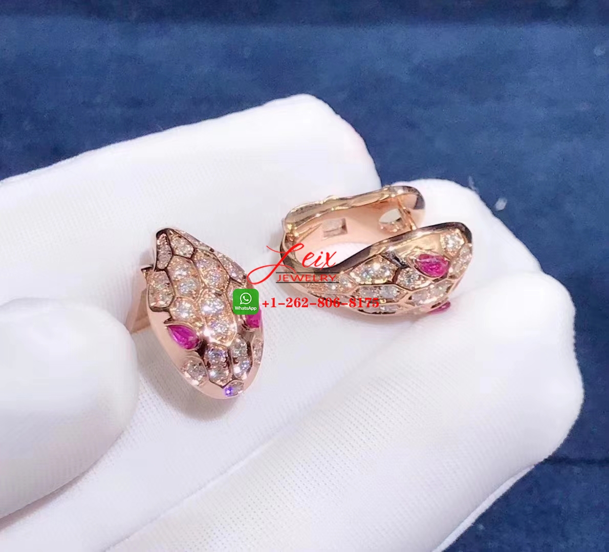Bvlgari Serpenti 18K Rose Gold Rubellite and Diamond Earrings (5) Bvlgari Serpenti 18K Rose Gold Rubellite and Diamond Earrings