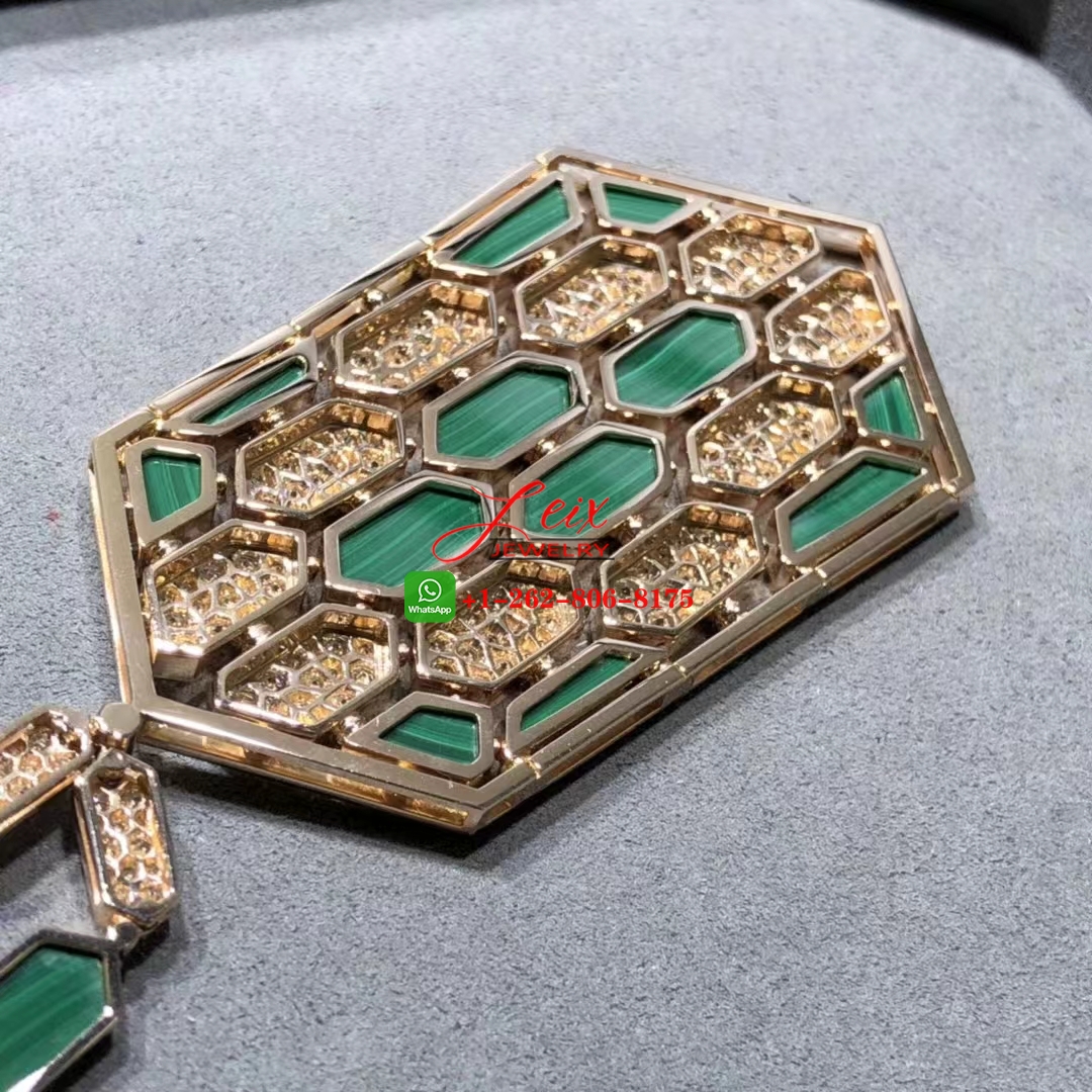 Bvlgari Serpenti High Jewelry 18k Rose Gold Diamond & Malachite Necklace (1) Bvlgari Serpenti High Jewelry 18k Rose Gold Diamond & Malachite Necklace
