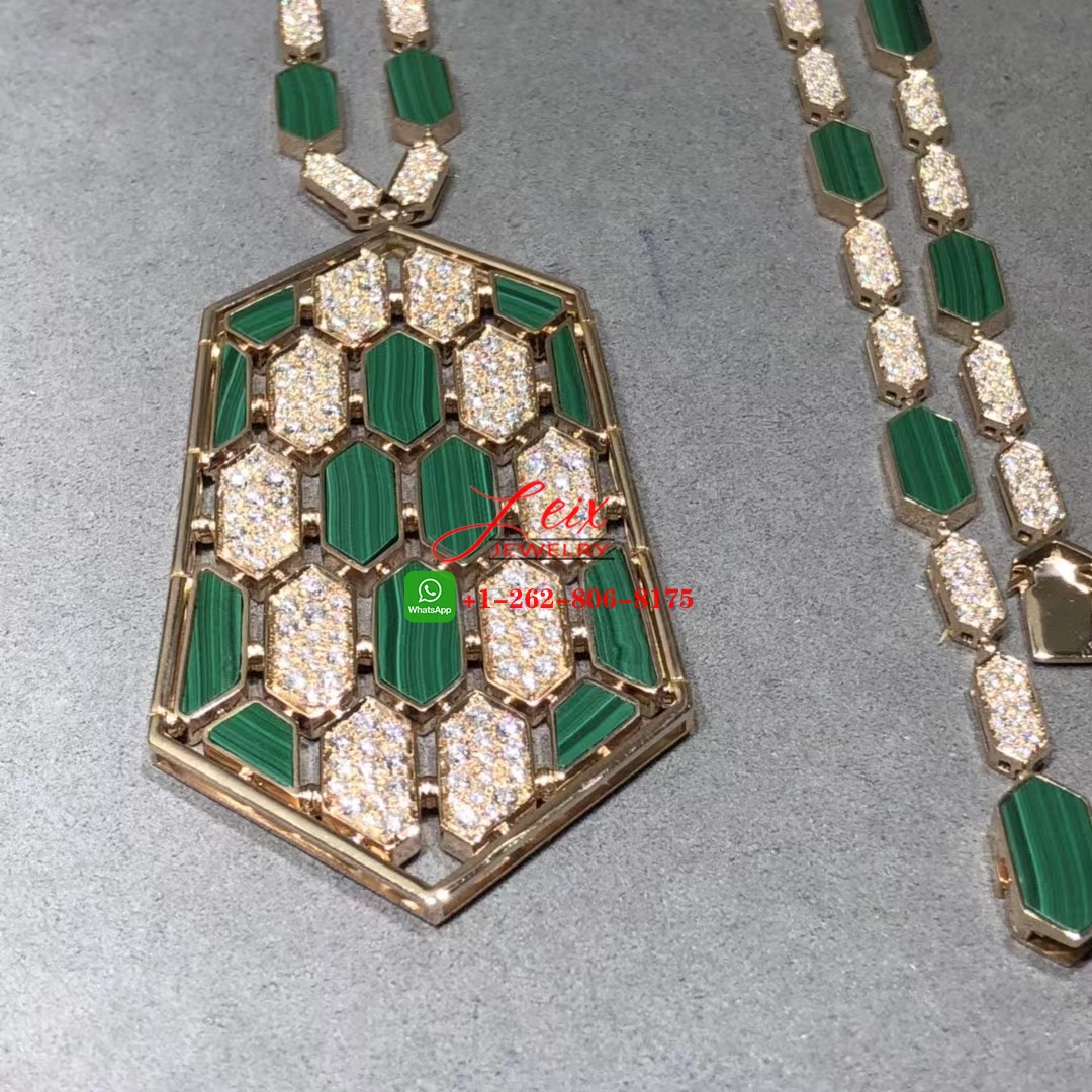 Bvlgari Serpenti High Jewelry 18k Rose Gold Diamond & Malachite Necklace (3) Bvlgari Serpenti High Jewelry 18k Rose Gold Diamond & Malachite Necklace